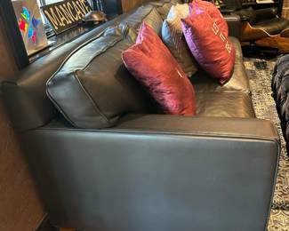 Custom Upholstered Black Leather Sofa