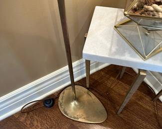 AERIN Clarkson Hand-Rubbed Antique Brass Floor Lamp with Linen Shades