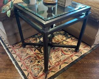 KREISS Furniture Iron Side Table with Custom Glass Top