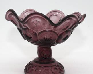 217 Very Rare Large L.E. Smith Colonial PurpleAmethyst Moon Stars Pedestal Compote.