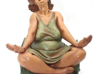 163Wild Ride Largeis an limited edition resin sculpture by local, Fayetteville, Arkansas sculptor, Shelley Buonaiuto. She is riding a magic carpet with the largest infectious smile.