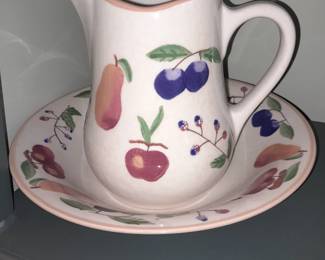 Longaberger "Fruit Medley Pottery" Bowl & Pitcher Set