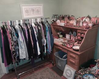 Clothing Rack & Wood Top Rolling Desk