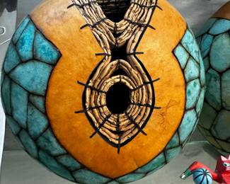 Kathy Doolittle Original Gourd Brown Turquoise Art $100