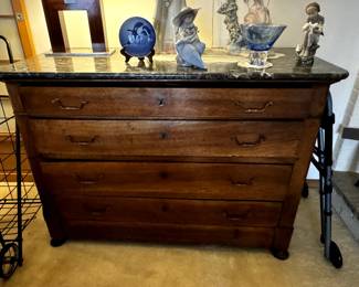 Wood Chest of Drawers, Marble Top,  $300