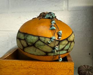 Kathy Doolittle Original Gourd Brown Turquoise Art, $60