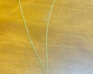 19" LONG SOLID 10K YELLOW GOLD NECKLACE WITH GENUINE AMBER PENDANT WRAPPED IN 10K SOLID YELLOW GOLD