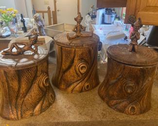 Pottery canisters with Elf finials