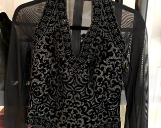 Tadashi - sequin and sheer mesh top 