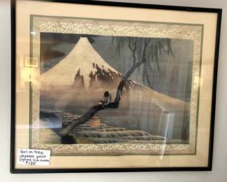 Vintage Japanese silk screen art print - signed 