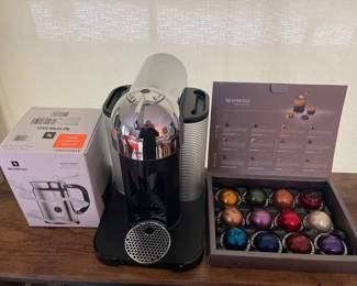 NEW NESPRESSO VIRTUALINE COFFEE MAKER WITH MILK FROTHER AND PODS