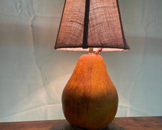 WHIMSICAL FARMHOUSE STYLE PEAR LAMP WITH BURLAP SHADE 