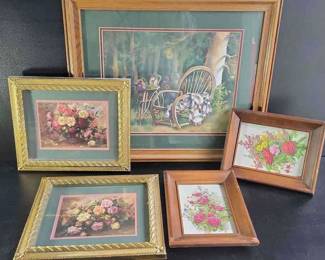 Various Floral Prints in Frames