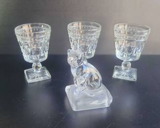 Three Glasses and Glass Cat Figurine
