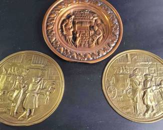 Five Embossed Metal Wall Hangings