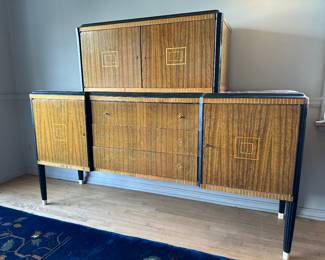 Art Deco Style two-piece, Sideboard-Server-Storage. Exotic Wood Veneer and Inlay Detail