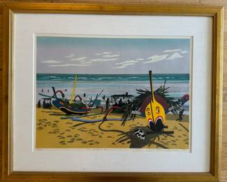 "Sanud Beach, Bali" by Fumio Kitaoka, Woodblock Print