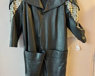 Vintage 1980’s Leather and metal ‘petal’ shoulder and back/yoke detail dress