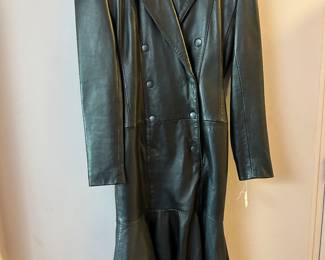 Vintage North Beach Leather, double breasted coat dress with dropped waist and flared mini-skirt detail