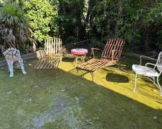 Vintage Wrought Iron Garden Furniture, Glazed Ceramic-top side-table