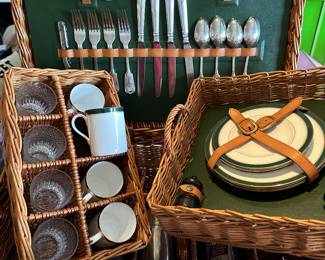 Deluxe Picnic Hamper with Irish Crystal Glassed, Royal Worcester Bone China Dishes, and Kings Pattern Flatware created by Aspery