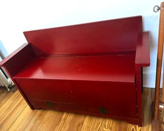 Red Wood Storage Bench/Chest w/Arms -                       
30"h x 50"w x 19"d