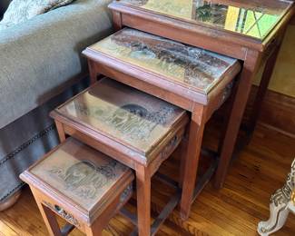 Hand carved Asian nesting tables