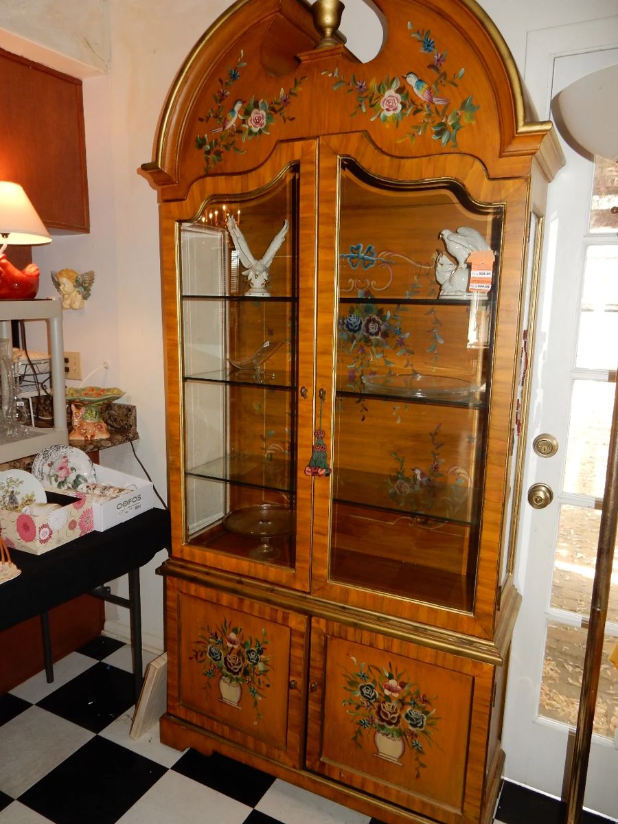 Handpainted Lighted Curio Cabinet