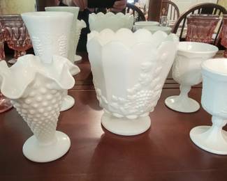 Misc. Milk Glass Vases  and Pr. Milk Glass Wine Glasses