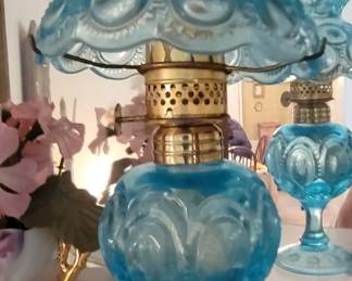 L.G. Wright  Moon & Stars Aqua Blue Hurricane  Oil Lamp