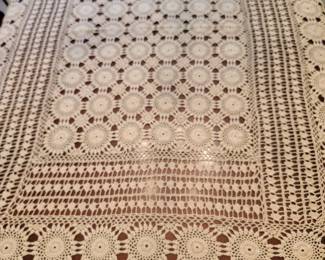Vintage Hand Crocheted Lace Table Cloth Rectangular
