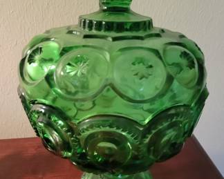 Green  L,E, Smith Moon &  Stars Footed Compot