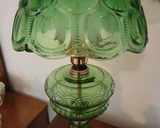 Green L.E. Smith Moon & Stars Hurricane Lamp