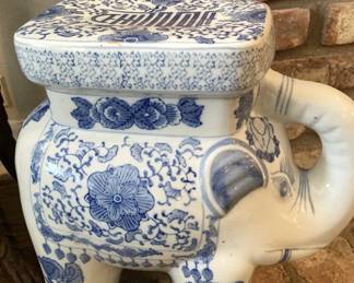 Blue & white elephant plant stand