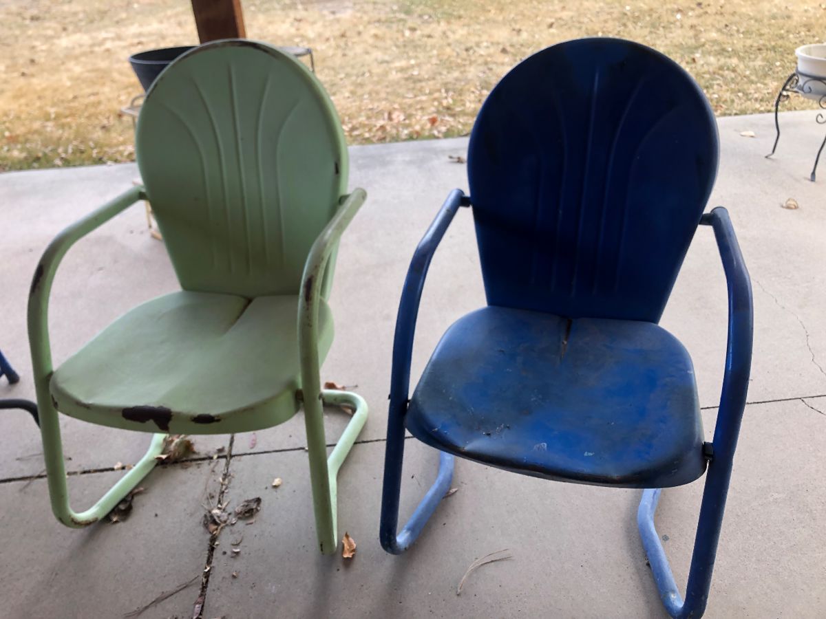 We have vintage yard furniture and modern card tables with chairs