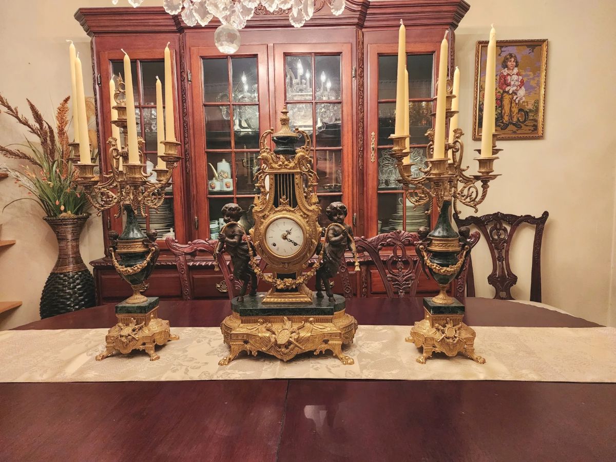 Vintage Imperial Franz Hermle clock & candelabra set  - marble and brass 
