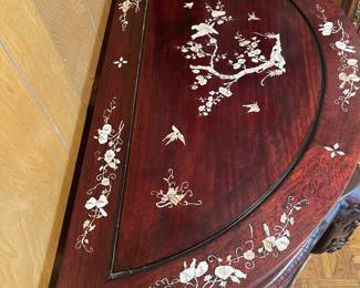 Asian half-moon table with shell inlay