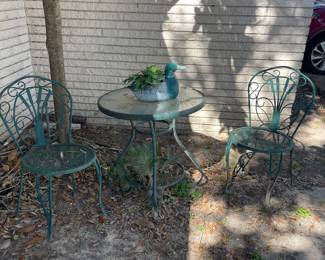 glass top, metal table with 2 side chairs