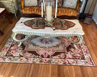 marble top coffee table, beautiful rug