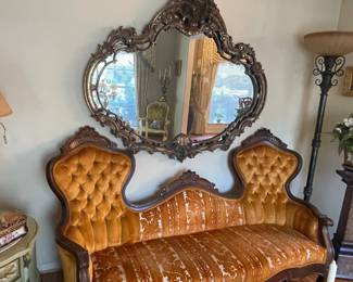 Antique Sofa, large ornate mirror