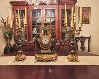 Vintage Imperial Franz Hermle clock & candelabra set  - marble and brass 