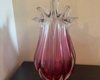 Cranberry to clear glass vase
