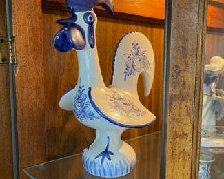 Portuguese Rooster Figurine, Ceramic, Blue and White, Good Luck Symbol, Hand Painted, Made in Portugal