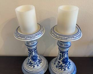 Floral blue & white candlesticks