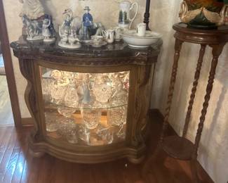 Marble top curio server matches dining table and four chairs