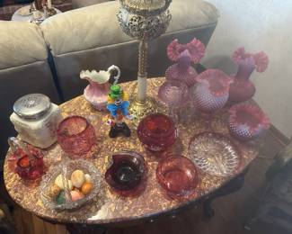 Beautiful collection of Ruby Fenton glassware and other antiques smalls