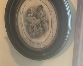 Antique French designer lady print oval frames