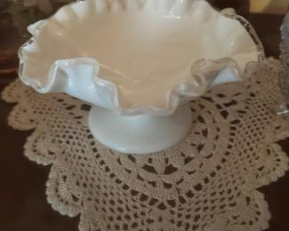Fenton watercress ruffled footed compote 