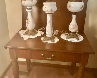 Three very nice hand-painted piano lamps