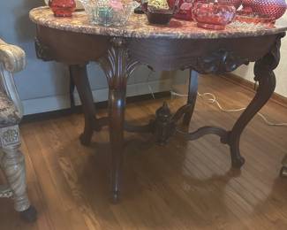 Victorian foyer lamp or parlor lamp table with marble top. 